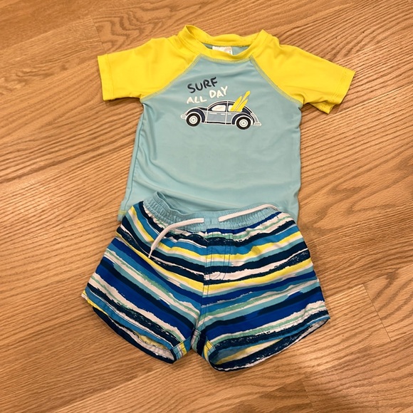 Boys Swimsuit 2 pc Set Trunks Bathing Swim Suit car 18 months - Picture 1 of 4